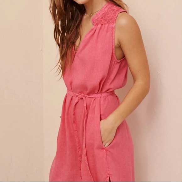 NEW CLOTH & STONE XS SMOCKED YOKE MINI DRESS Havana pink 100% tencel rayon - Picture 11 of 12